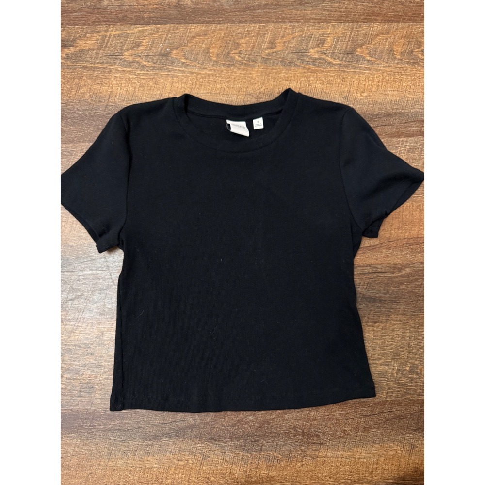 Aritzia Homestretch Black Ribbed Cropped T-Shirt Top Size Small